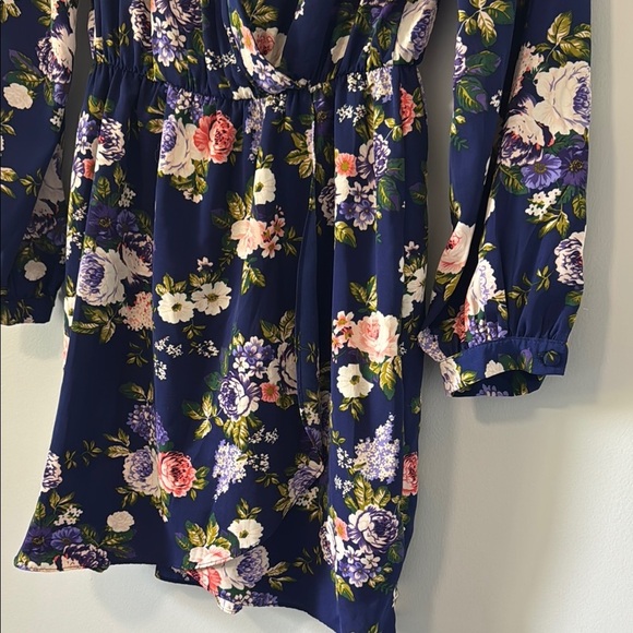 Lulu's Navy Floral Long Sleeve Dress - Picture 3 of 6